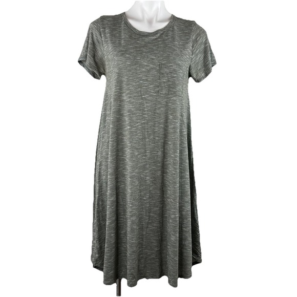 Lularoe Carly Dress Small Heather Olive Green Hi‎ Lo Short Sleeve Solid Stretchy - Picture 2 of 9